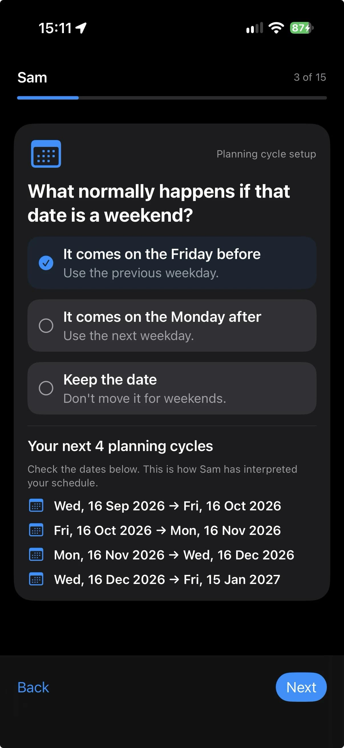 Sam regular income setup