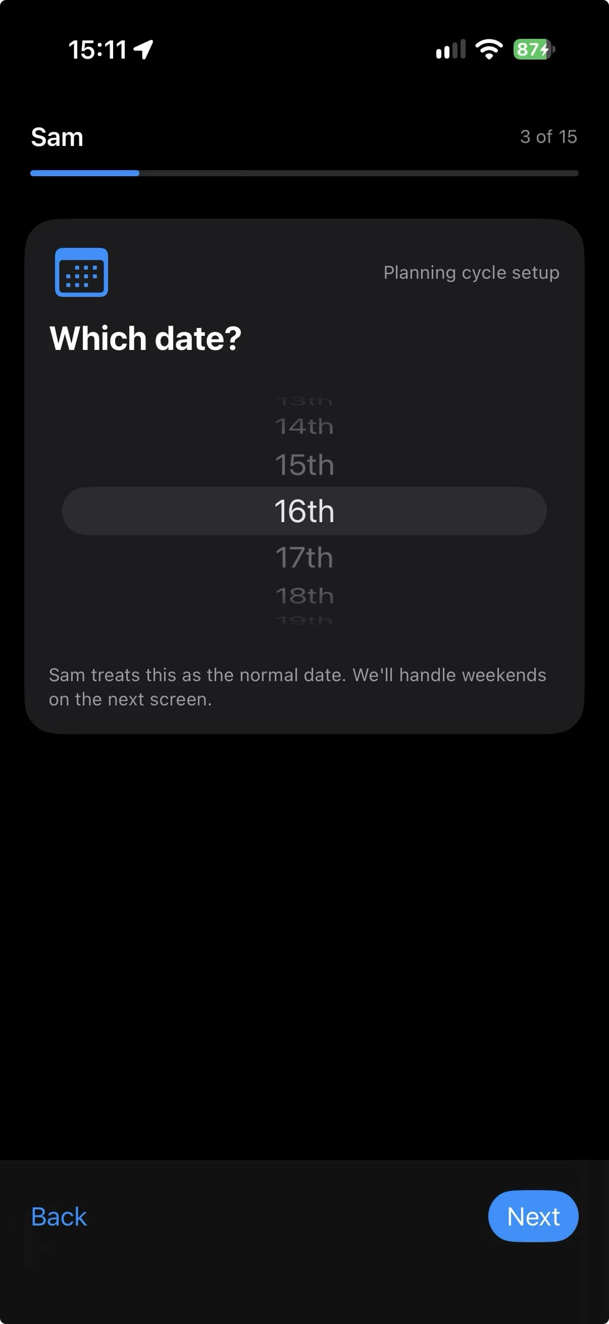 Choosing how Sam handles weekend paydays